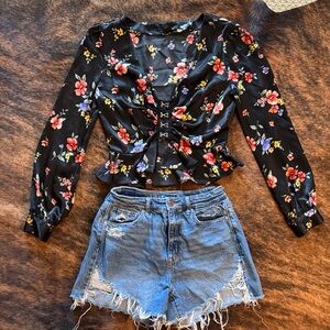 Forever 21 Black Floral Blouse